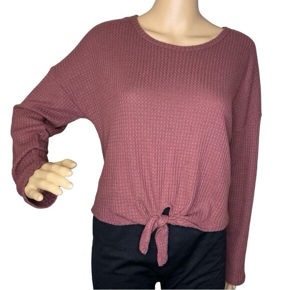 Caution To The Wind Long Sleeve Waffle Design Lightweight Sweater Medium - Picture 1 of 10